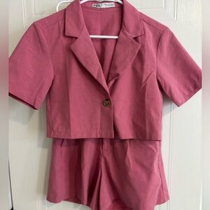 Zara Women's Pink Blazer Jacket With Paired Shorts